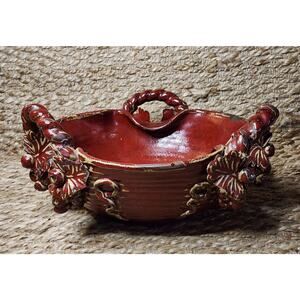 Vintage Decorative Glazed Stoneware Art Pottery Grapevine Bowl Centerpiece